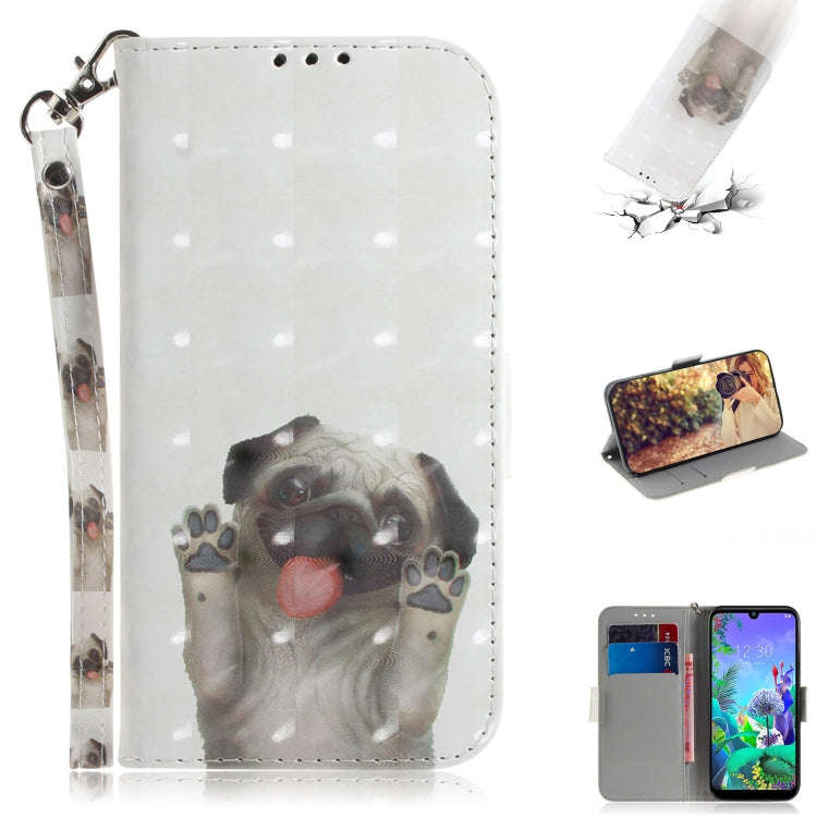 3D Painting Pug Pattern Coloured Drawing Horizontal Flip Leather Case for LG Q60, with Holder & C...