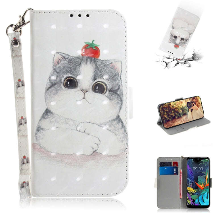 3D Painting Cute Cat Pattern Coloured Drawing Horizontal Flip Leather Case for LG K50, with Holde...