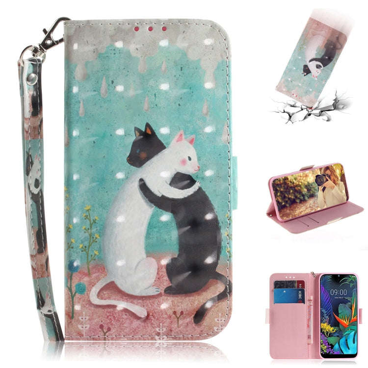 3D Painting Black White Cat Pattern Coloured Drawing Horizontal Flip Leather Case for LG K50, wit...