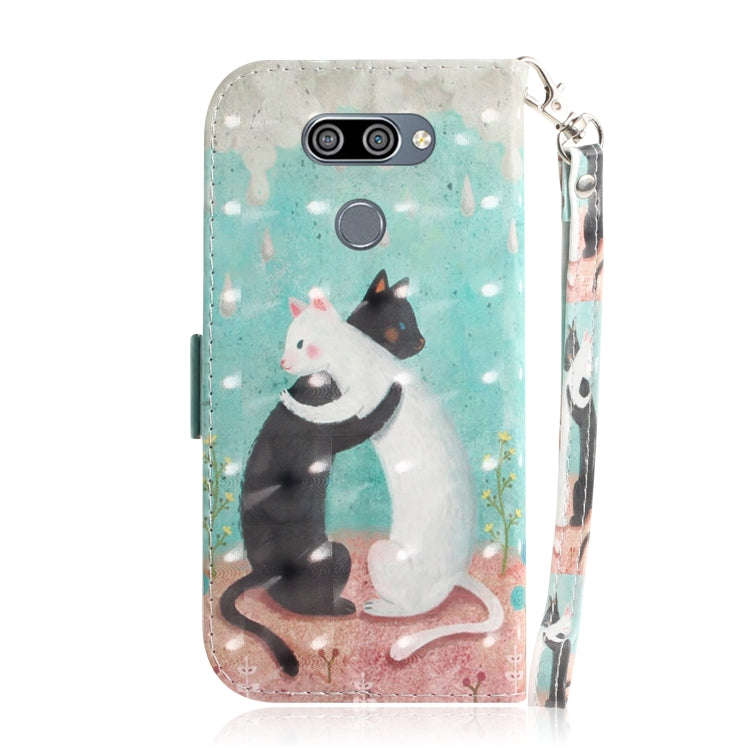 3D Painting Black White Cat Pattern Coloured Drawing Horizontal Flip Leather Case for LG K50, wit...
