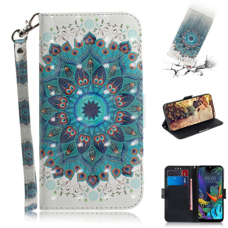 3D Painting Peacock Wreath Pattern Coloured Drawing Horizontal Flip Leather Case for LG K50, with...