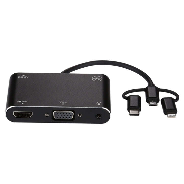 3 in 1 8 Pin + Micro USB + Type-C to AV + HDMI + VGA 15 Pin HD Screen Player Adapter Converter wi...
