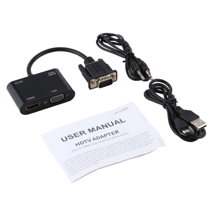 2 in 1 VGA to HDMI + VGA 15 Pin HDTV Adapter Converter with Audio
