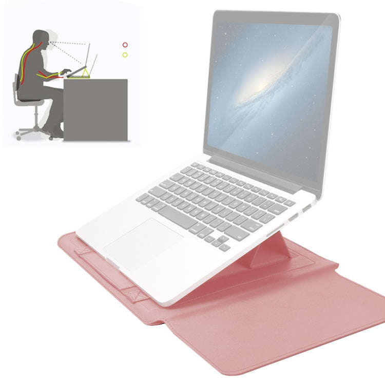 4 in 1 Universal Waterproof PU Leather Laptop Liner Bag with Handle & Stand & Pen Holder + 2 Wind...