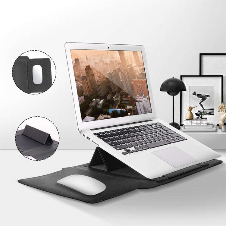 4 in 1 Universal Waterproof PU Leather Laptop Liner Bag with Handle & Stand & Pen Holder + 2 Wind...
