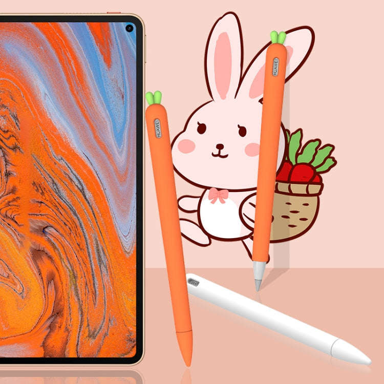 Cute Carrot Liquid Silicone Protective Cover with Pen Cap & Nib Cover for Huawei M-Pencil(White)