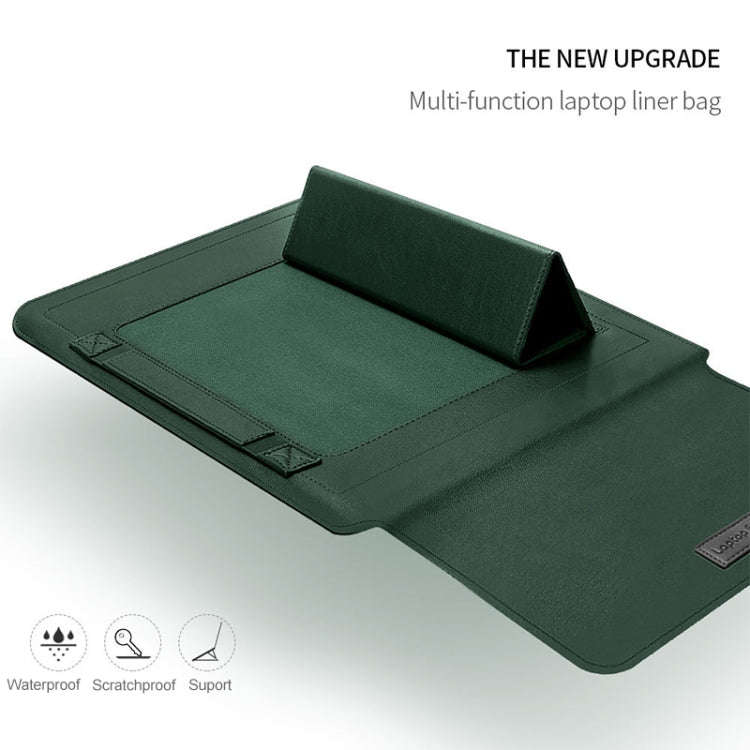 4 in 1 Universal Waterproof PU Leather Laptop Liner Bag with Handle & Stand & Pen Holder + 2 Wind...