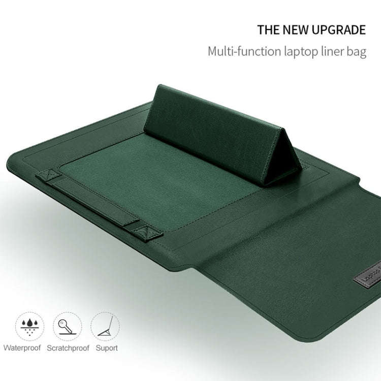 4 in 1 Universal Waterproof PU Leather Laptop Liner Bag with Handle & Stand & Pen Holder + 2 Wind...
