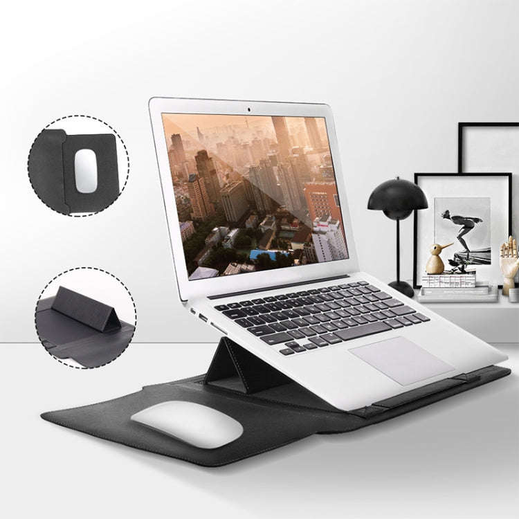 4 in 1 Universal Waterproof PU Leather Laptop Liner Bag with Handle & Stand & Pen Holder + 2 Wind...