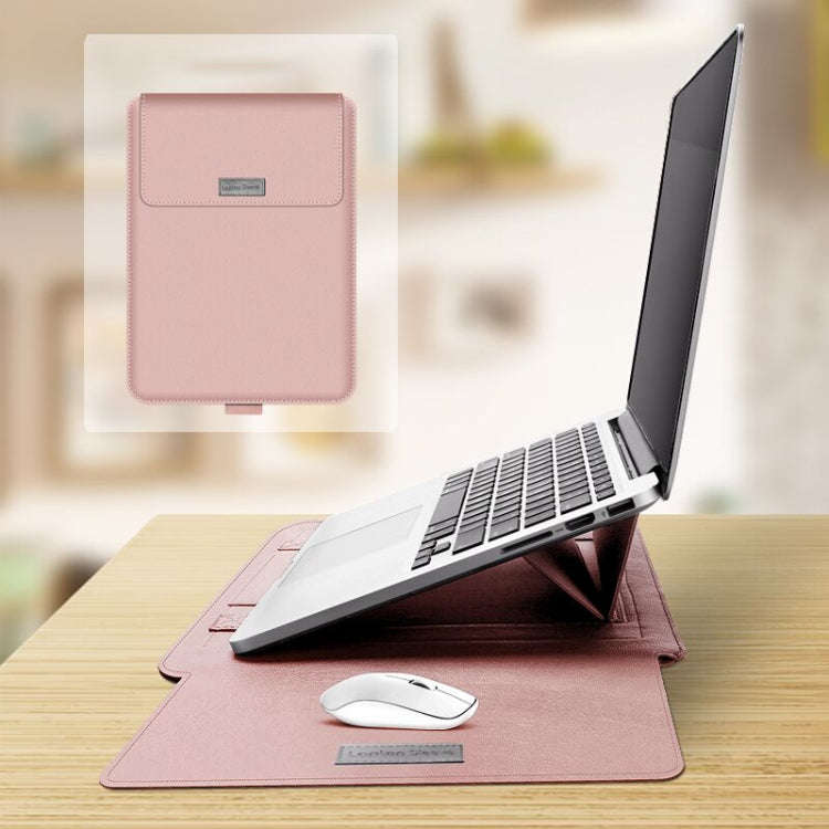 4 in 1 Universal Waterproof PU Leather Laptop Liner Bag with Handle & Stand & Pen Holder + 2 Wind...
