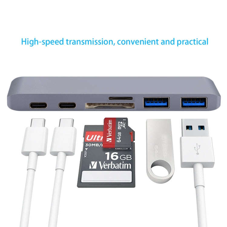 6 in 1 Multi-function Aluminium Alloy 5Gbps Transfer Rate Dual USB-C / Type-C HUB Adapter with 2 ...
