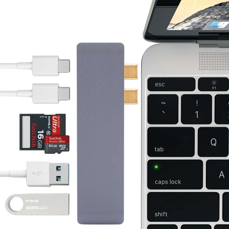 6 in 1 Multi-function Aluminium Alloy 5Gbps Transfer Rate Dual USB-C / Type-C HUB Adapter with 2 ...