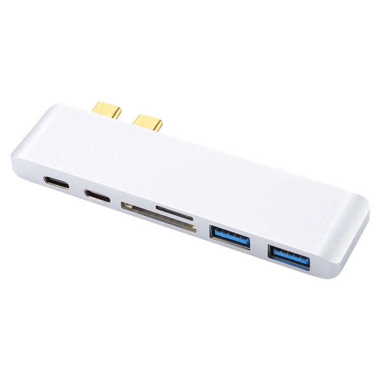 6 in 1 Multi-function Aluminium Alloy 5Gbps Transfer Rate Dual USB-C / Type-C HUB Adapter with 2 ...