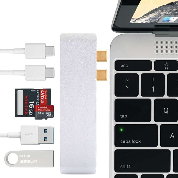 6 in 1 Multi-function Aluminium Alloy 5Gbps Transfer Rate Dual USB-C / Type-C HUB Adapter with 2 ...