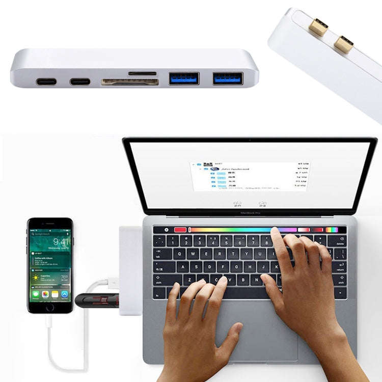 6 in 1 Multi-function Aluminium Alloy 5Gbps Transfer Rate Dual USB-C / Type-C HUB Adapter with 2 ...