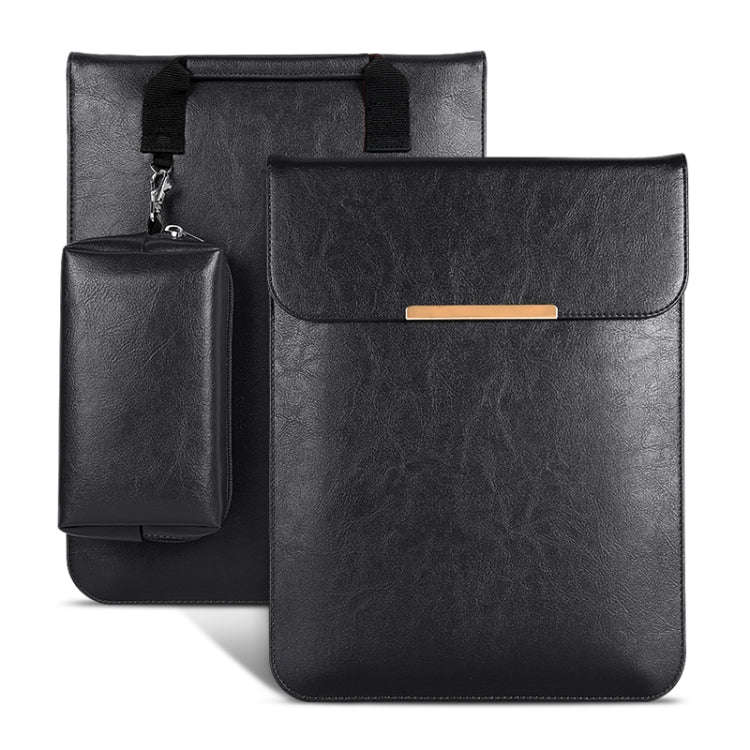 13.3 inch Laptop 2 in 1 PU Leather Sleeve Liner Bag with Mouse Storage Bag(Black)
