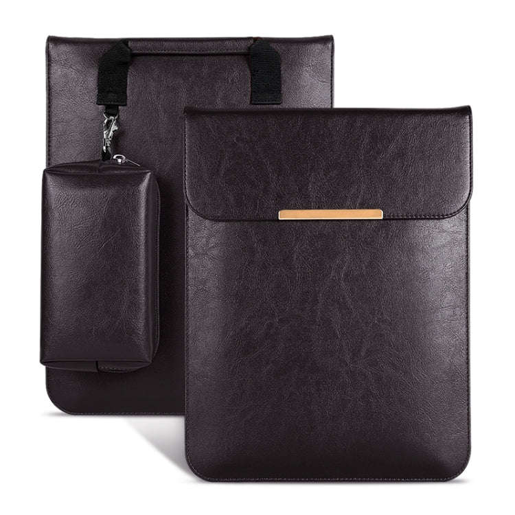 13.3 inch Laptop 2 in 1 PU Leather Sleeve Liner Bag with Mouse Storage Bag(Coffee)