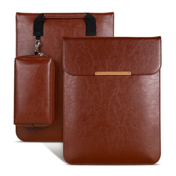 13.3 inch Laptop 2 in 1 PU Leather Sleeve Liner Bag with Mouse Storage Bag(Brown)