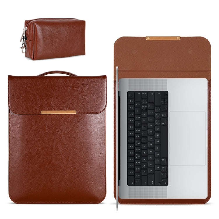 13.3 inch Laptop 2 in 1 PU Leather Sleeve Liner Bag with Mouse Storage Bag(Black)