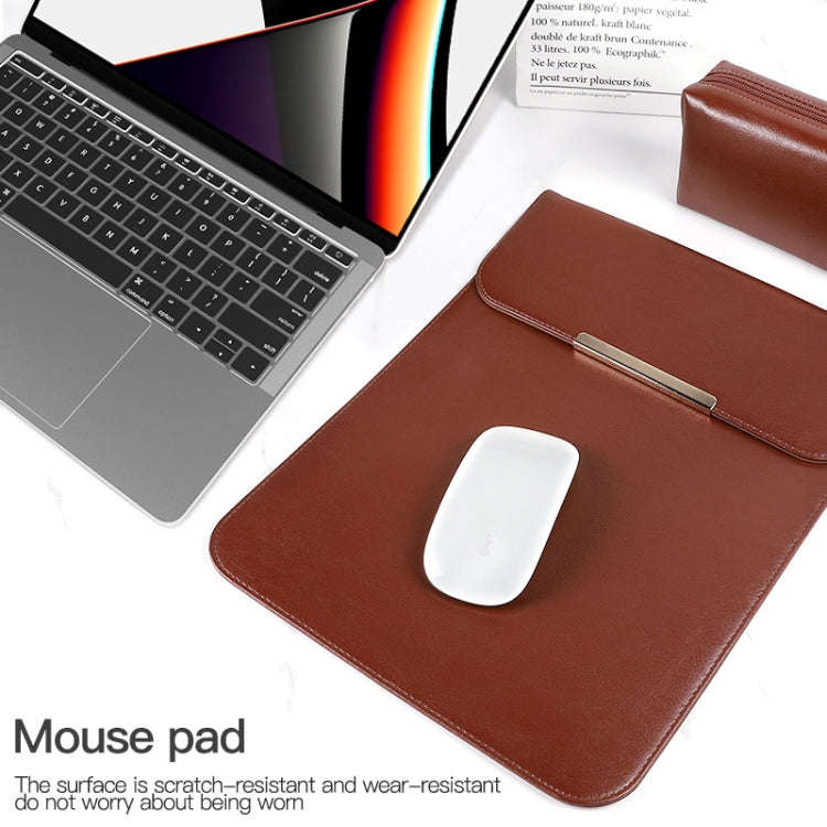 13.3 inch Laptop 2 in 1 PU Leather Sleeve Liner Bag with Mouse Storage Bag(Coffee)