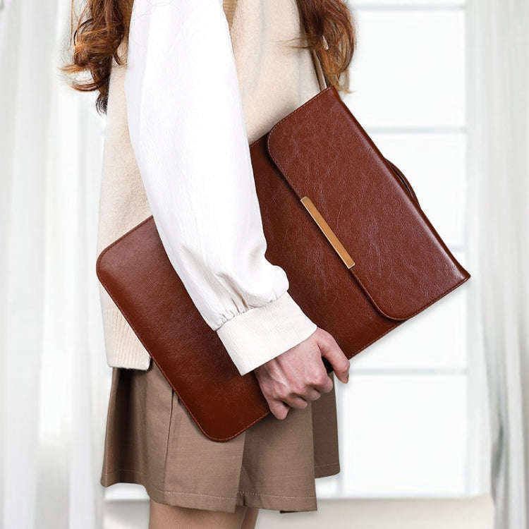 13.3 inch Laptop 2 in 1 PU Leather Sleeve Liner Bag with Mouse Storage Bag(Coffee)