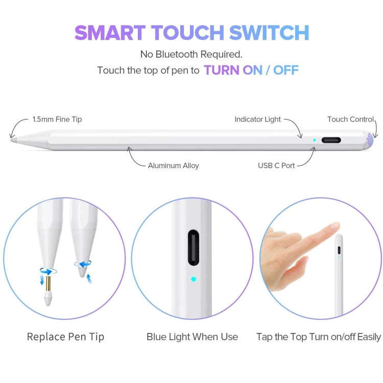 YP0016 Anti-mistouch Magnetic Capacitive Stylus Pen for iPad (White)
