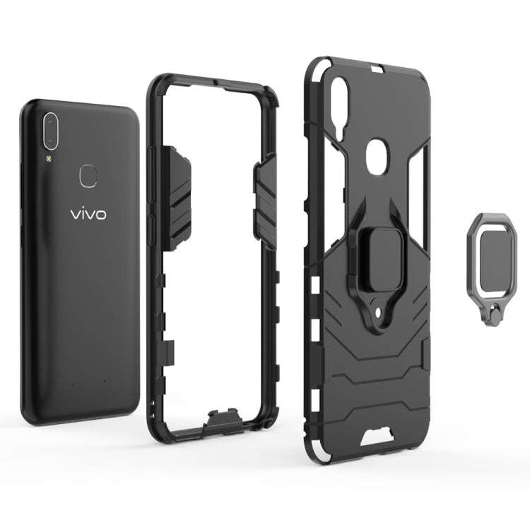 PC + TPU Shockproof Protective Case with Magnetic Ring Holder for Vivo Y95 (Navy Blue)