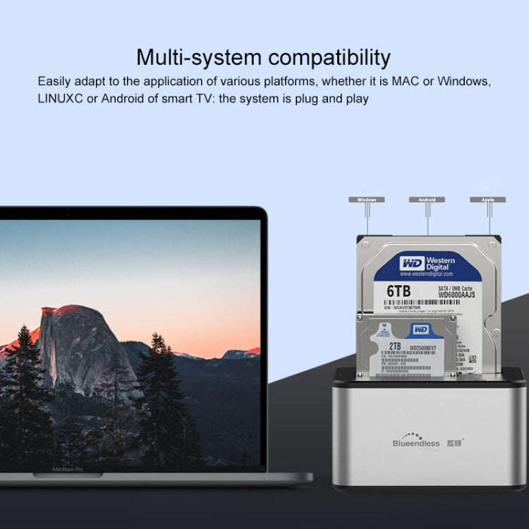 Blueendless 2.5 / 3.5 inch SATA USB 3.0 2 Bay Offline Copy Hard Drive Dock (EU Plug)