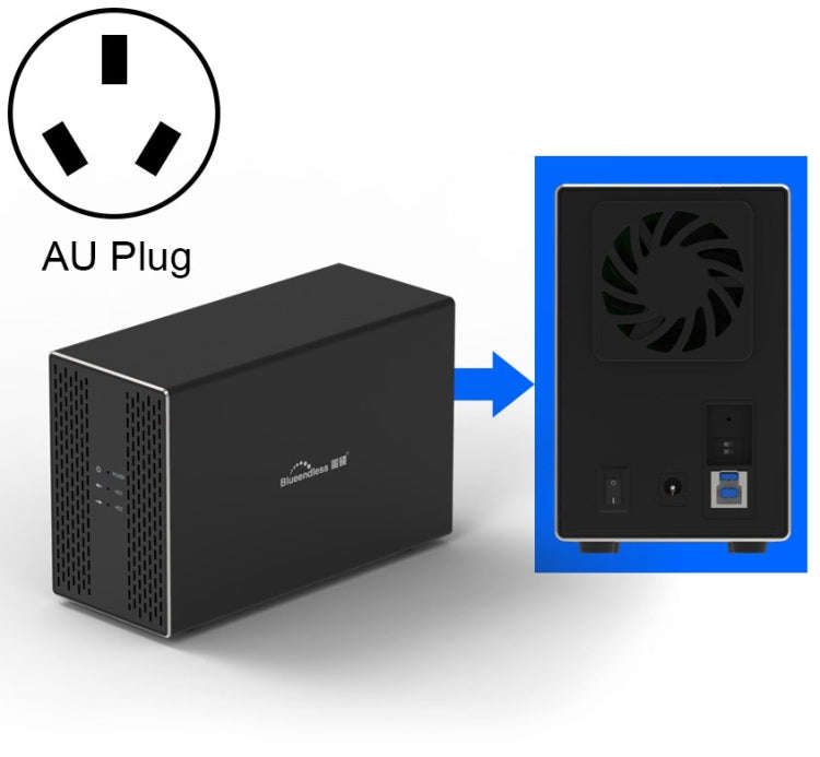 Blueendless USB-B Interface 3.5 inch 2 Bay RAID Combination Array HDD External Enclosure (AU Plug)