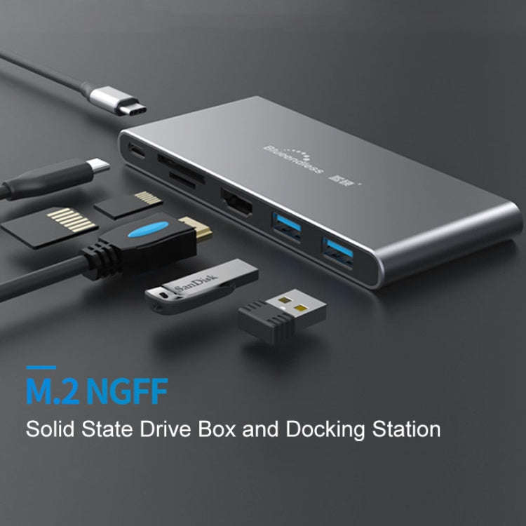 Blueendless 6 In 1 Multi-function Type-C / USB-C HUB Expansion Dock M.2 NGFF Solid State Drive