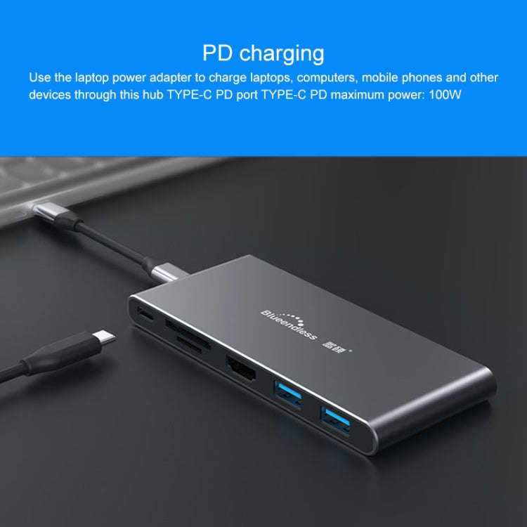 Blueendless 6 In 1 Multi-function Type-C / USB-C HUB Expansion Dock M.2 NGFF Solid State Drive
