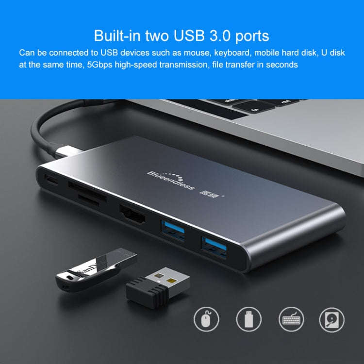 Blueendless 6 In 1 Multi-function Type-C / USB-C HUB Expansion Dock M.2 NGFF Solid State Drive