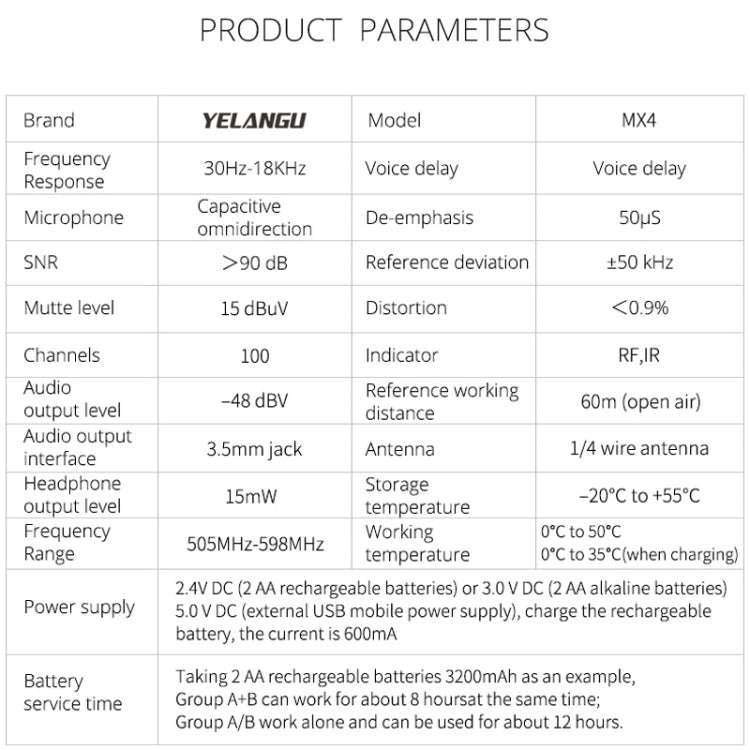 YELANGU YLG9929B MX4 Dual-Channel 100CH UHF Wireless Microphone System with 2 Transmitters and Re...