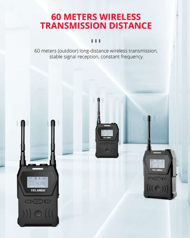 YELANGU YLG9929B MX4 Dual-Channel 100CH UHF Wireless Microphone System with 2 Transmitters and Re...