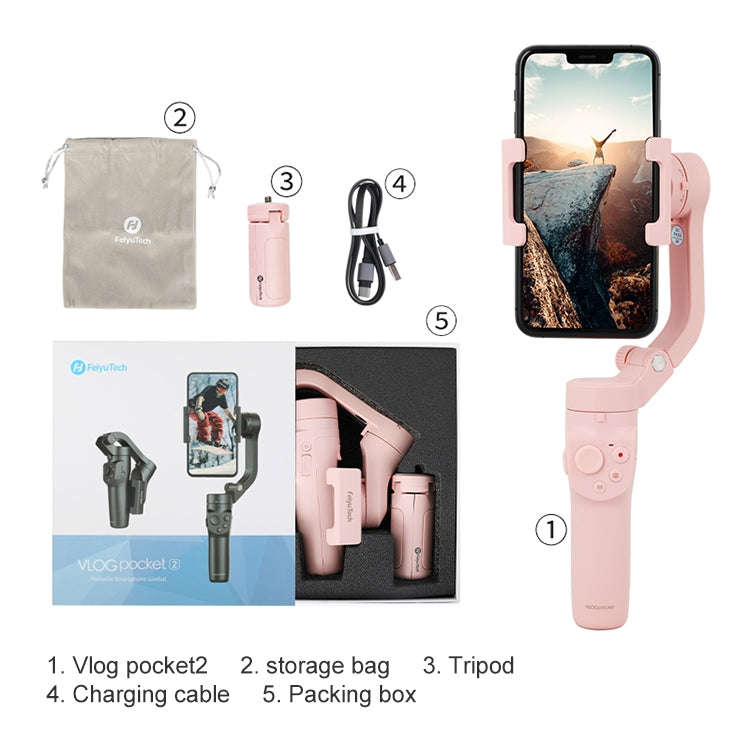 FEIYUTECH Vlog Pocket 2 Handheld Stabilizer Foldable Three-Axis Smart Anti-Shake Gimbal (Pink)