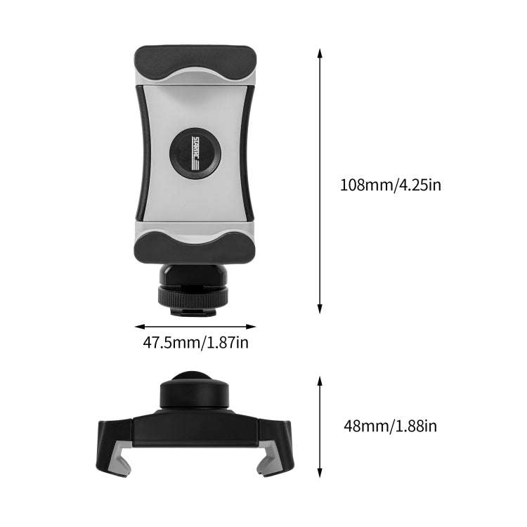 STARTRC 1/4 inch Tripod Stand Dual Cold Shoe Phone Clamp, 6cm - 9cm Width Smartphones(Black)