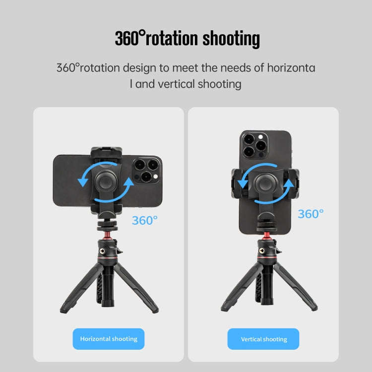 STARTRC 1/4 inch Tripod Stand Dual Cold Shoe Phone Clamp, 6cm - 9cm Width Smartphones(Black)