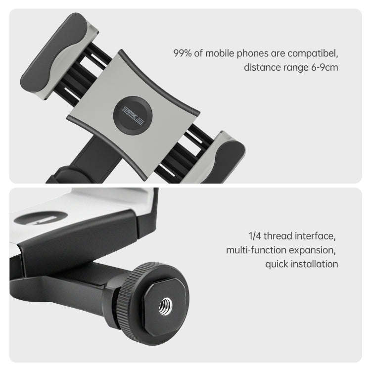 STARTRC 1/4 inch Tripod Stand Dual Cold Shoe Phone Clamp, 6cm - 9cm Width Smartphones(Black)