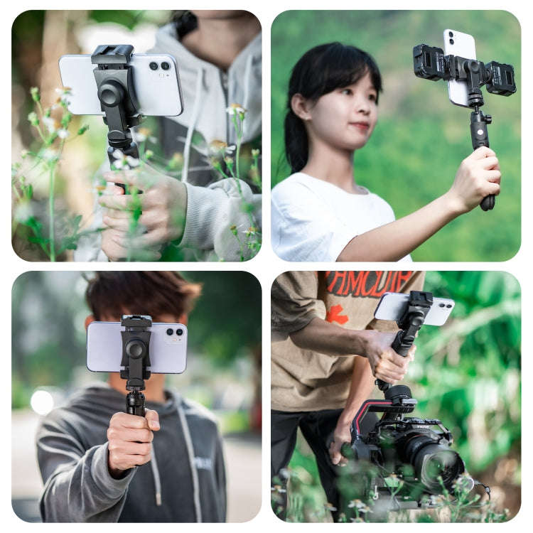 STARTRC 1/4 inch Tripod Stand Dual Cold Shoe Phone Clamp, 6cm - 9cm Width Smartphones(Black)