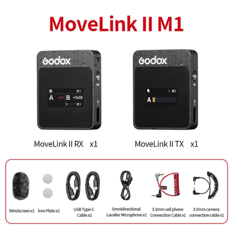 Godox MoveLink II M1 Wireless Lavalier Microphone System with Transmitters and Receiver for DSLR ...