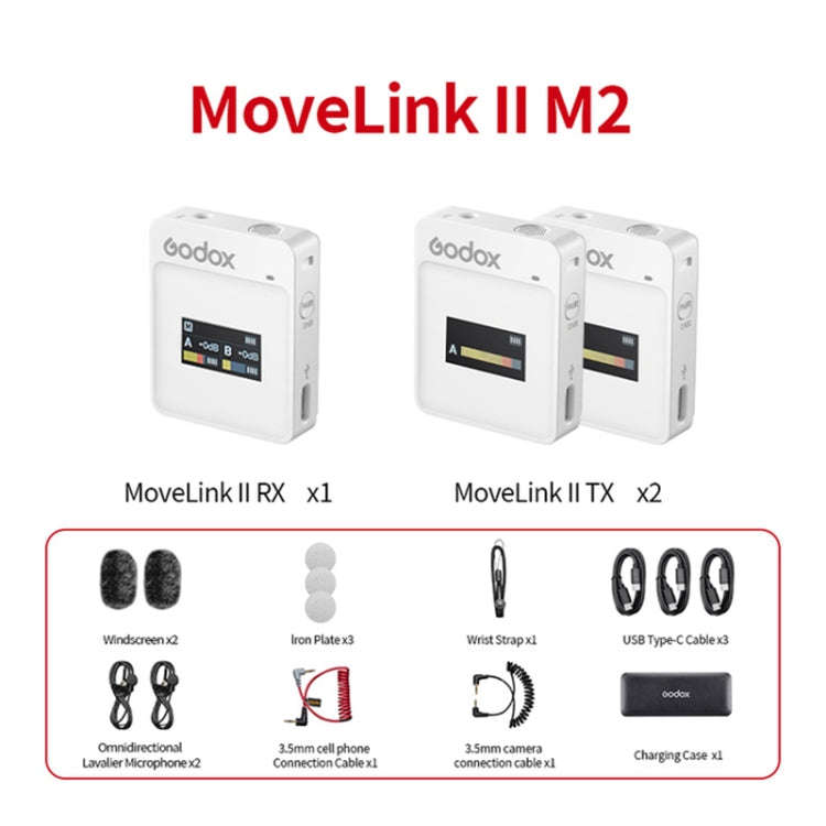 Godox MoveLink II M2 Wireless Lavalier Microphone System with 2 Transmitters and 1 Receiver for D...
