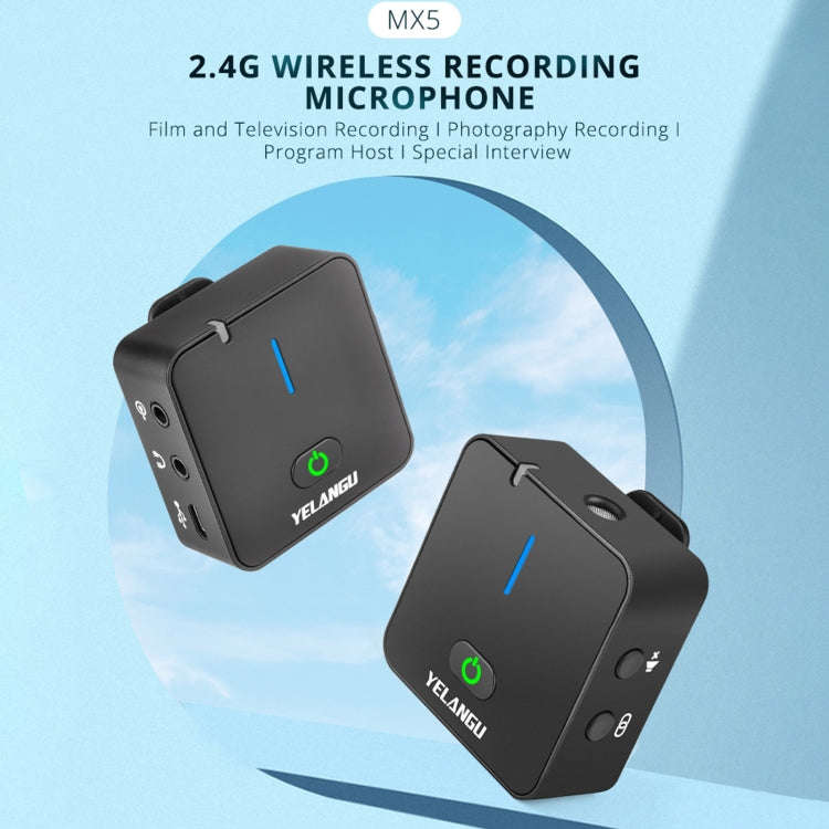 YELANGU MX5S 2.4G Live Broadcast Interview Wireless Recording Camera Microphone, 1 Receiver to 2 ...