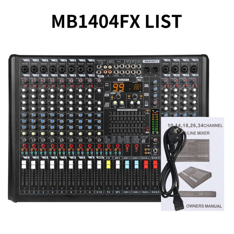 XTUGA B1404FX 14 Channels Bluetooth Audio Mixer Digital DJ Controller Sound Mixing Console (UK Plug)