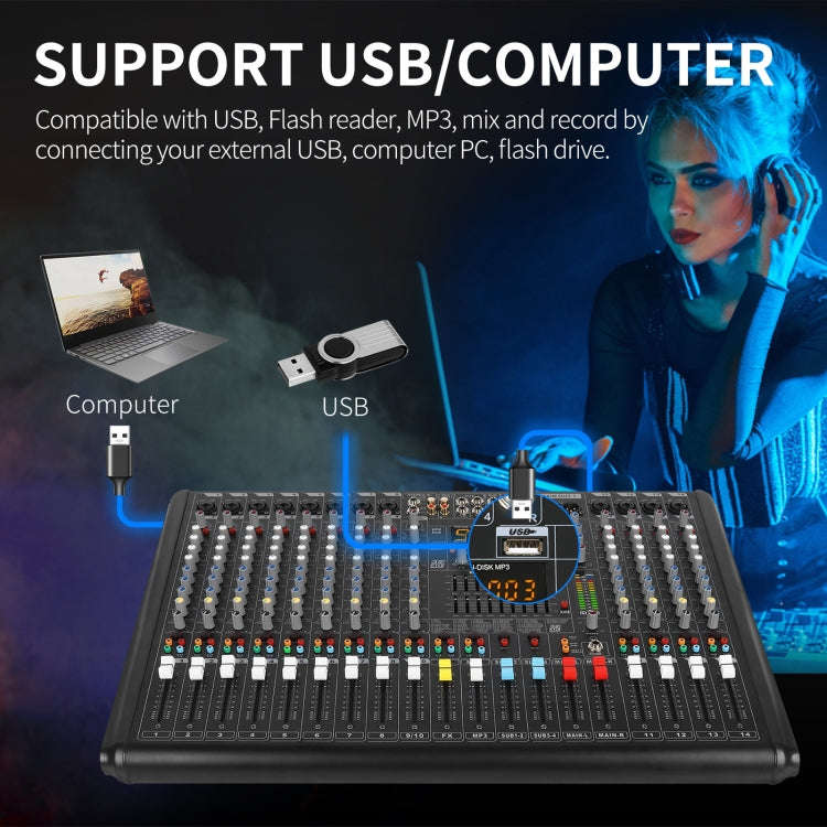 XTUGA B1404FX 14 Channels Bluetooth Audio Mixer Digital DJ Controller Sound Mixing Console (EU Plug)