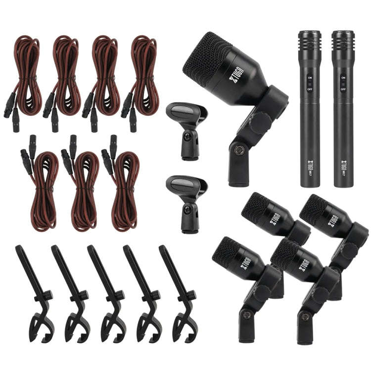 XTUGA DI7 7-Piece Wired Dynamic Drum Mic Kit Kick Bass Tom/Snare Cymbals Microphone Set with XLR ...