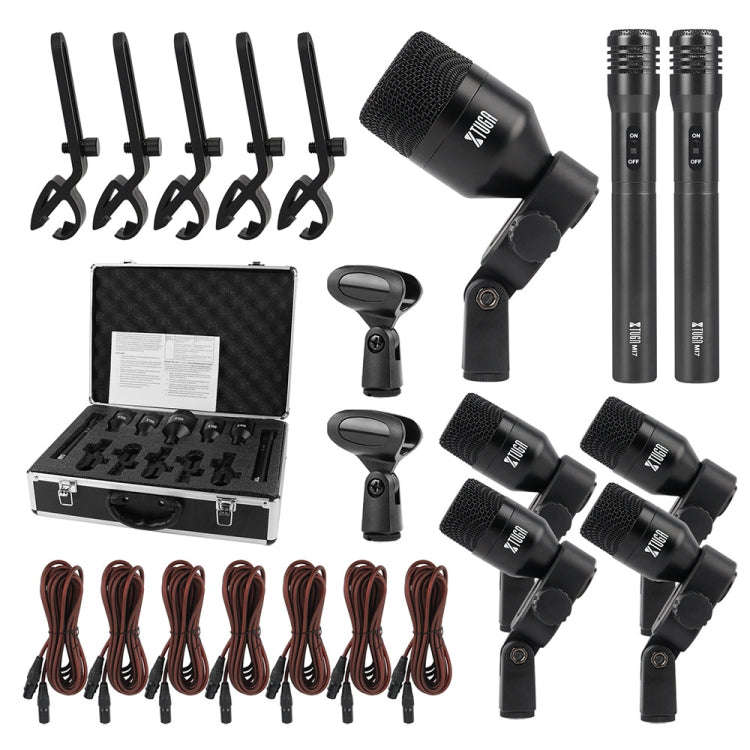 XTUGA DI7 7-Piece Wired Dynamic Drum Mic Kit Kick Bass Tom/Snare Cymbals Microphone Set with XLR ...