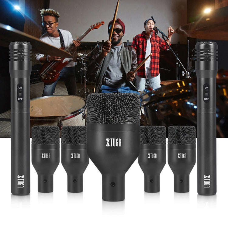 XTUGA DI7 7-Piece Wired Dynamic Drum Mic Kit Kick Bass Tom/Snare Cymbals Microphone Set with XLR ...