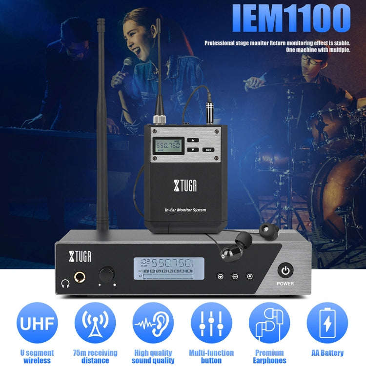 XTUGA IEM1100 UHF Wireless Stage Singer In-Ear Monitor System Single BodyPack Receiver