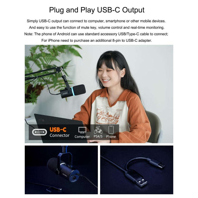 FEELWORLD PM1-AS XLR/USB Dynamic Microphone for Podcasting Recording Gaming Live Streaming with B...