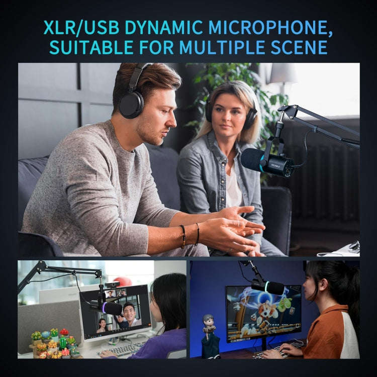 FEELWORLD PM1 XLR/USB Dynamic Microphone for Podcasting Recording Gaming Live Streaming (Black)